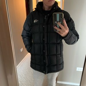 North Face mid length puffer 600 down fill black size small removable hood